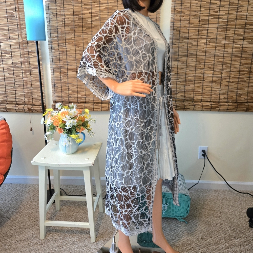 Siren Lily Sheer Mesh Embroidered Kimono